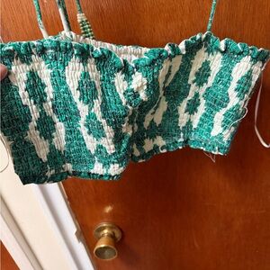 House of Harlow 1960 Green and White Smocked Top